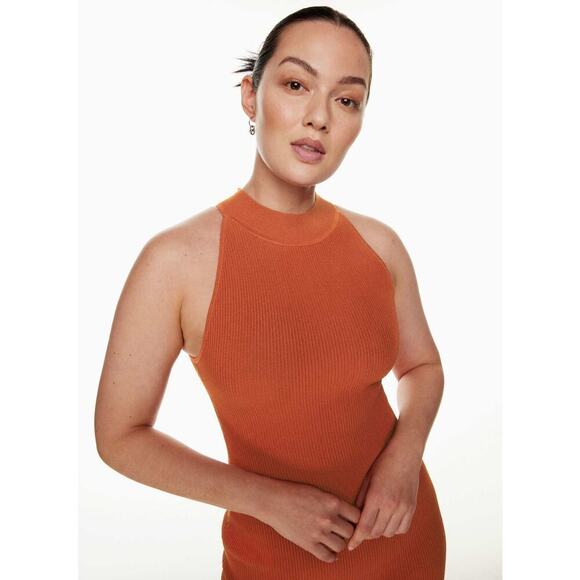 Babaton Aritzia Sculpt Knit Halter Dress Women’s Small Orange Mini Bodycon Club - Picture 2 of 9